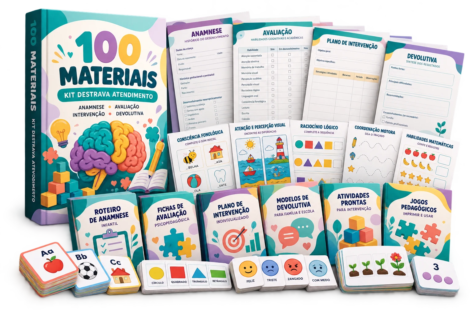 100 materiais de psicopedagogia: e-books, fichas e atividades em cascata
